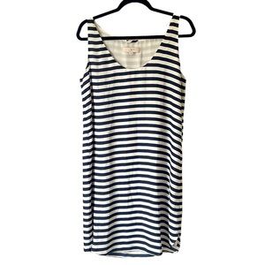 LOFT striped sleeveless off white and navy blue shift dress size medium